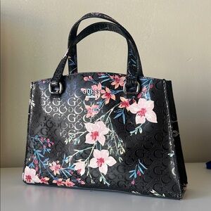 GUESS Black Tote with Pink and Blue Floral Design
